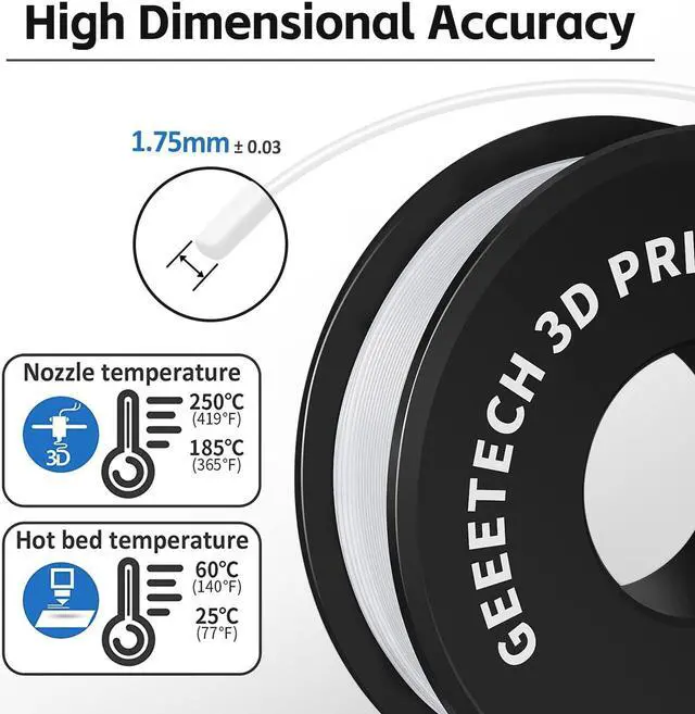 Alt view image 2 of 7 - Geeetech 1.75mm PLA 3D Printer Filament, 1kg Spool (2.2lbs), Upgrade Tidy Winding Tangle-Free, Dimensional Accuracy +/- 0.03mm, White