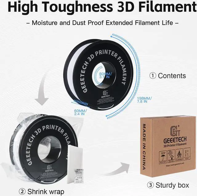Alt view image 6 of 7 - Geeetech 1.75mm PLA 3D Printer Filament, 1kg Spool (2.2lbs), Upgrade Tidy Winding Tangle-Free, Dimensional Accuracy +/- 0.03mm, White