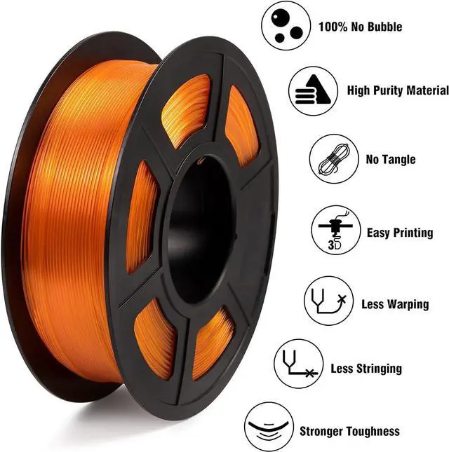 Alt view image 4 of 7 - Clear PETG Filament 1.75mm, High Speed 3D Printer Filament Clear Filament for 50-600mm/s, High Light Transmittance Filament, Orange Transparent PETG Filament 1kg(2.2lbs) Spool