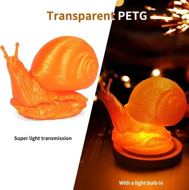 Alt view image 6 of 7 - Clear PETG Filament 1.75mm, High Speed 3D Printer Filament Clear Filament for 50-600mm/s, High Light Transmittance Filament, Orange Transparent PETG Filament 1kg(2.2lbs) Spool
