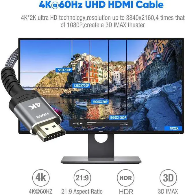 Alt view image 7 of 7 - 4K HDMI Cable 15FT,Highwings 2.0 High Speed 18Gbps HDMI Braided Cord-Supports (4K 60Hz HDR,Video 4K 2160p 1080p 3D HDCP 2.2 ARC-Compatible with Ethernet PS4/3 4K Projector Game Monitor ect-Grey