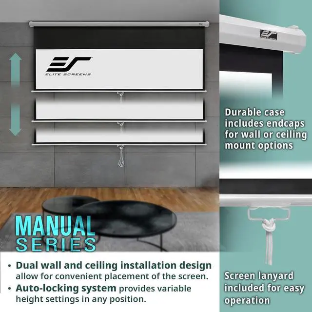 Alt view image 2 of 7 - Elite Screens Manual Series, 71-INCH 1:1, Pull Down Manual Projector Screen with AUTO LOCK, Movie Home Theater 8K / 4K Ultra HD 3D Ready, 2-YEAR WARRANTY, M71XWS1