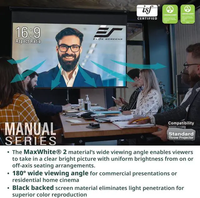 Alt view image 6 of 7 - Elite Screens Manual Series, 71-INCH 1:1, Pull Down Manual Projector Screen with AUTO LOCK, Movie Home Theater 8K / 4K Ultra HD 3D Ready, 2-YEAR WARRANTY, M71XWS1