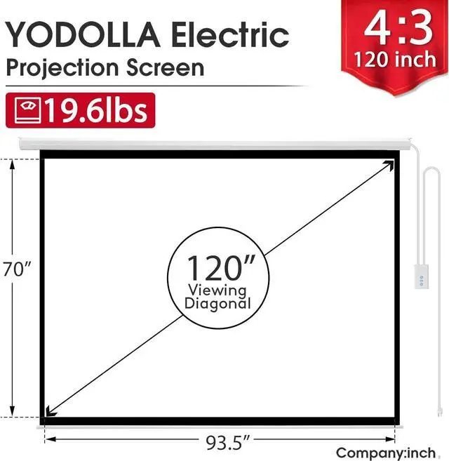 Alt view image 3 of 7 - YODOLLA 120 inch Projector Screen Motorized,4:3 HD Retractable Electric Projector Screen 4K 3D Wall Mounted Ceiling Automatic Projection Screen Drop Down with Remote Movie Screen for Indoor Outdoor