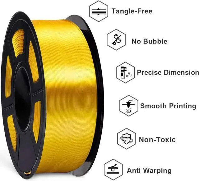 Alt view image 3 of 7 - SUNLU Silk PLA Filament 1.75mm, Neatly Wound Shiny PLA 3D Printer Filament, Dimensional Accuracy +/- 0.02mm, Fit Most 3D Printers, Good Vacuum Packaging, 1kg Spool(2.2lbs), 330 Meters, Silky Gold