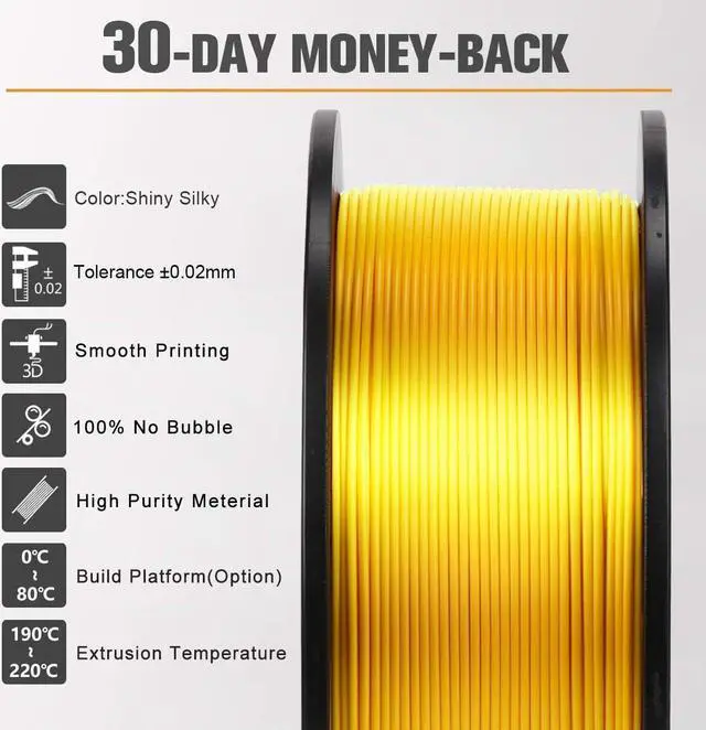 Alt view image 4 of 7 - SUNLU Silk PLA Filament 1.75mm, Neatly Wound Shiny PLA 3D Printer Filament, Dimensional Accuracy +/- 0.02mm, Fit Most 3D Printers, Good Vacuum Packaging, 1kg Spool(2.2lbs), 330 Meters, Silky Gold