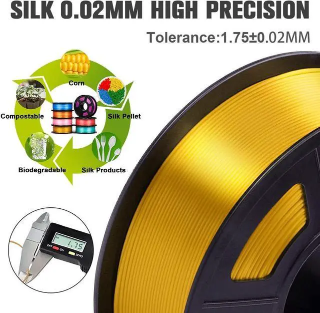 Alt view image 5 of 7 - SUNLU Silk PLA Filament 1.75mm, Neatly Wound Shiny PLA 3D Printer Filament, Dimensional Accuracy +/- 0.02mm, Fit Most 3D Printers, Good Vacuum Packaging, 1kg Spool(2.2lbs), 330 Meters, Silky Gold