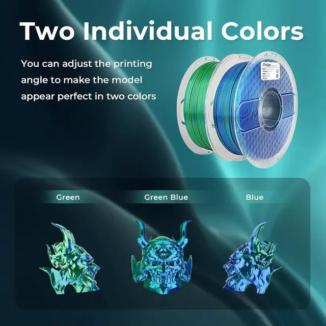 Alt view image 2 of 7 - AMOLEN Silk PLA 3D Printer Filament, Silk Dual Color Blue Green PLA Filament 1.75mm, Shiny Coextrusion PLA Filament, Color Change 3D Printing Filament 1KG/2.2lb
