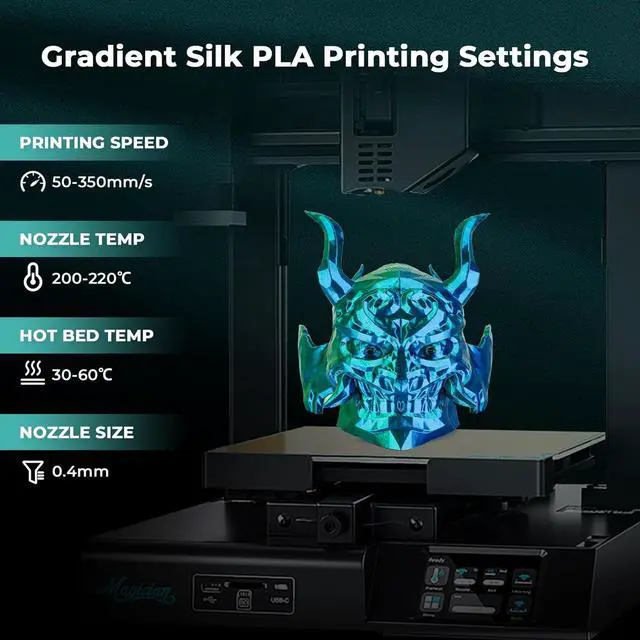 Alt view image 4 of 7 - AMOLEN Silk PLA 3D Printer Filament, Silk Dual Color Blue Green PLA Filament 1.75mm, Shiny Coextrusion PLA Filament, Color Change 3D Printing Filament 1KG/2.2lb