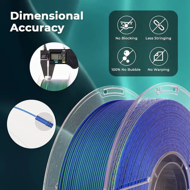 Alt view image 5 of 7 - AMOLEN Silk PLA 3D Printer Filament, Silk Dual Color Blue Green PLA Filament 1.75mm, Shiny Coextrusion PLA Filament, Color Change 3D Printing Filament 1KG/2.2lb