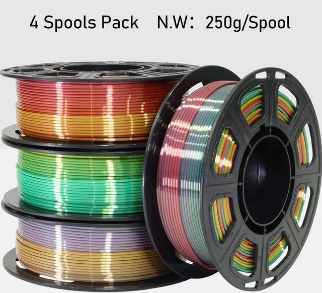 Alt view image 6 of 7 - MIKA3D 1.75mm Silk Shiny 4 Types Rainbow Multi Colored Fast Color Change PLA 4 in 1 Bundle: 4 Different Types Silk Rainbow PLA, Each Spool 250g, 4 Spools Packed, Total 1Kg 3D Print Filament Material
