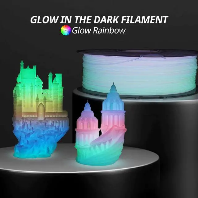 Alt view image 2 of 7 - AMOLEN 3D Printer Filament, Glow in The Dark Filament Multicolor Rainbow PLA Filament, Blue, Green, Pink, Purple, Gradient 3D Filament Color Change in 10m, Dimensional Accuracy +/- 0.02 mm, 1kg Spool