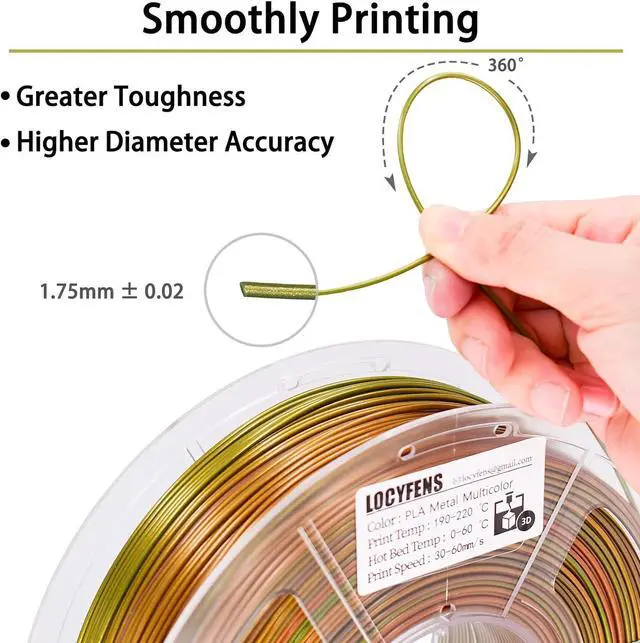 Alt view image 6 of 7 - 3D Printer Filament, PLA Filament 1.75mm, Vintage Metal Rainbow PLA Filament, 0.02mm, 3D Printing Filament 1kg/2.2lbs