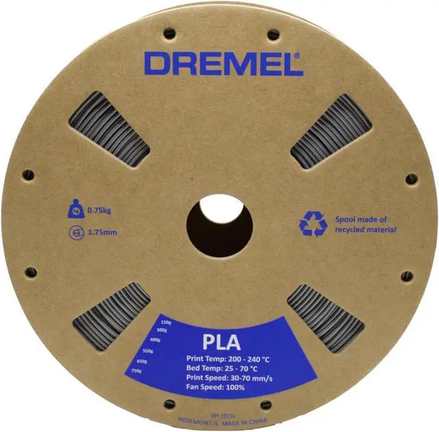 Alt view image 2 of 2 - Dremel DigiLab PLA-GRA-01 3D Printer Flexible Filament, 1.75 mm Diameter, 0.75 kg Spool Weight, Color Silver, RFID Enabled, New cardboard spool