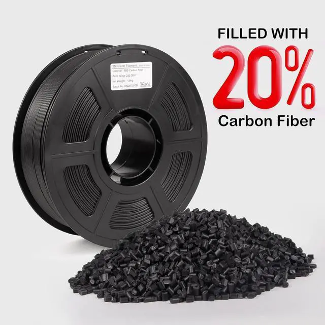 Alt view image 2 of 7 - Carbon Fiber ABS Filament 1.75mm, High-Strength, Heat-Resistant & Lightweight ABS-CF 3D Printer Filament, Strong Carbon Fiber Filament ABS Filament 1kg (2.2lbs) Spool, Black