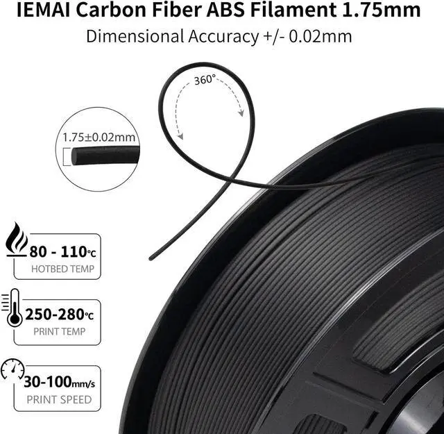 Alt view image 3 of 7 - Carbon Fiber ABS Filament 1.75mm, High-Strength, Heat-Resistant & Lightweight ABS-CF 3D Printer Filament, Strong Carbon Fiber Filament ABS Filament 1kg (2.2lbs) Spool, Black