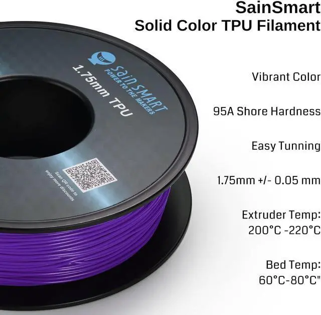 Alt view image 2 of 6 - SainSmart Flexible TPU 3D Printing Filament, 1.75 mm, 0.8 kg, Dimensional Accuracy +/- 0.05 mm, Kaoss Violet