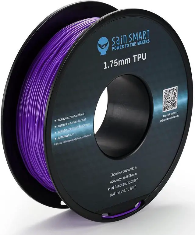 Main image of SainSmart Flexible TPU 3D Printing Filament, 1.75 mm, 0.8 kg, Dimensional Accuracy +/- 0.05 mm, Kaoss Violet