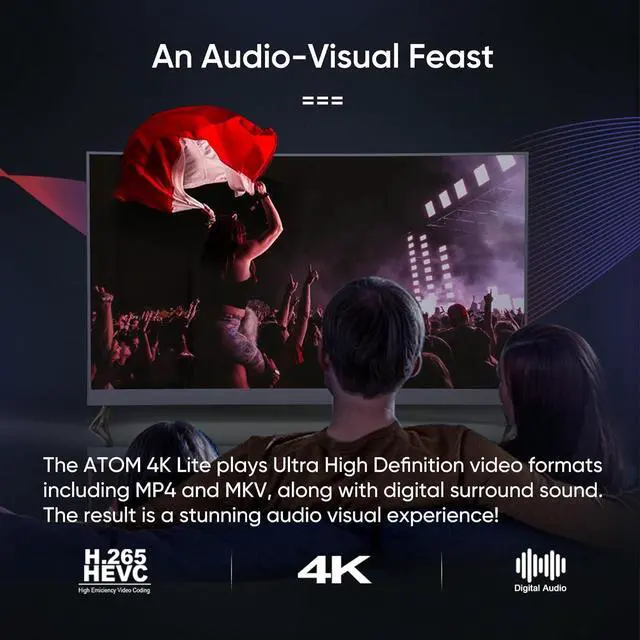 Alt view image 3 of 7 - NEUMI Atom 4K Ultra-HD Digital Media Player for USB Drives and SD Cards - Plays 4K/UHD 60fps Videos, HEVC/H.265, HDMI and Analog AV, Automatic Playback and Looping Capability