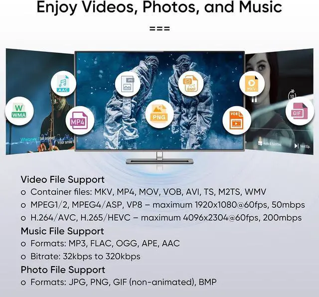 Alt view image 5 of 7 - NEUMI Atom 4K Ultra-HD Digital Media Player for USB Drives and SD Cards - Plays 4K/UHD 60fps Videos, HEVC/H.265, HDMI and Analog AV, Automatic Playback and Looping Capability