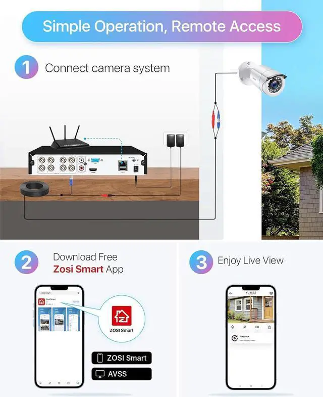 Alt view image 6 of 7 - ZOSI H.265+ Home Security Camera System with AI Human Vehicle Detection, 5MP 3K Lite 8 Channel CCTV DVR Recorder and 8 x 1080p Weatherproof Bullet Camera Outdoor Indoor, 80ft Night Vision, 1TB HDD