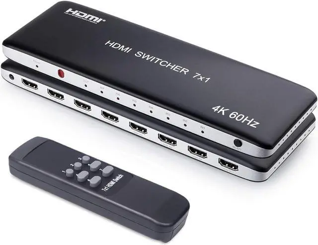 Main image of Univivi 7 Port HDMI Switch Version 2.0 4K@60Hz HDMI Switcher Support HDR & HDCP 2.2, Full HD/3D with IR Wireless Remote Control and Power Adapter