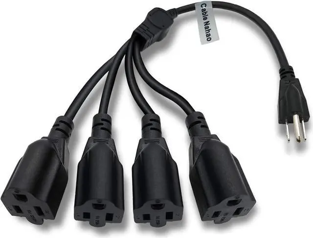 Main image of 3 Prong 1 to 4 Outlet Power Cord Splitter Cord,Indoor Outdoor Cable Strip Outlet Saver,Power Extension Cable,SJT 16AWG,UL Approved for Computer, LED Stage Light(20 Inch, Black)