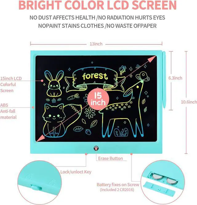 Alt view image 2 of 7 - LCD Writing Tablet for Kids, 15 Inch Colorful Electronic Doodle Board, Educational Learning Kids Drawing Tablet Toys, Christmas Birthday Gift for 3 4 5 6 7 8 9 Year Old Girls Boy