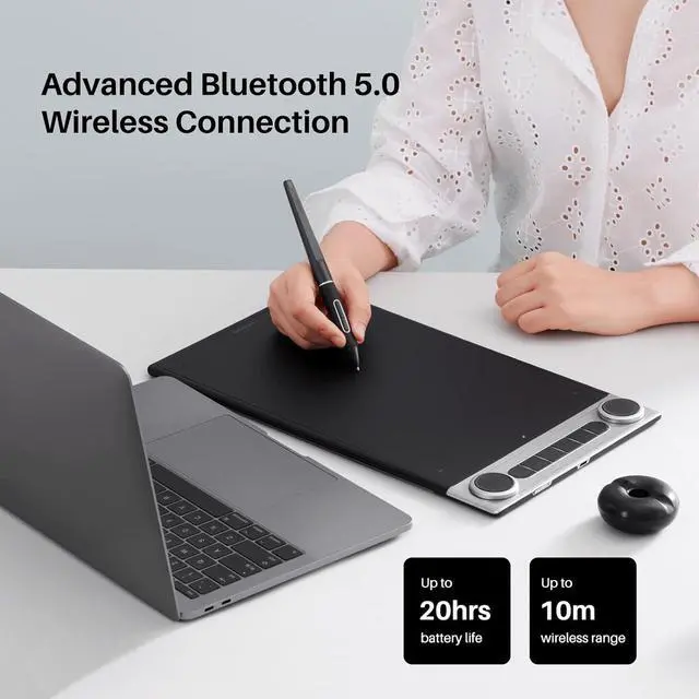Alt view image 4 of 7 - HUION Inspiroy Dial 2 Bluetooth Wireless Graphics Drawing Tablet with Dual Dials Battery-Free Stylus PW517 for Digital Art and Graphics Design, Compatible with Mac, Windows, Linux, Android