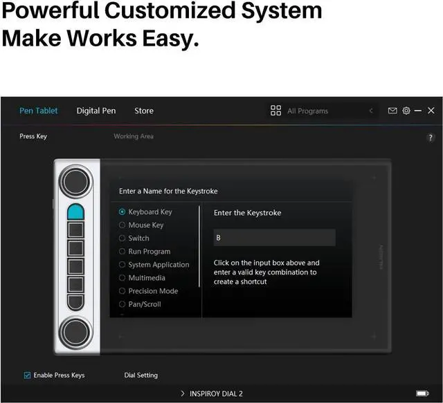 Alt view image 6 of 7 - HUION Inspiroy Dial 2 Bluetooth Wireless Graphics Drawing Tablet with Dual Dials Battery-Free Stylus PW517 for Digital Art and Graphics Design, Compatible with Mac, Windows, Linux, Android