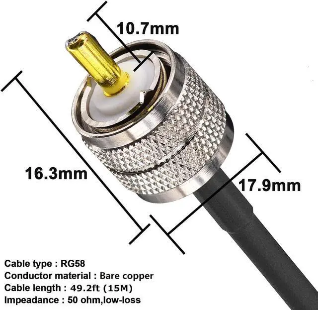 Alt view image 5 of 7 - RG58 Coaxial Cable 49.2ft, CB Coax Cable, UHF PL259 Male to Male Cable 50 Ohm Coax Low Loss for HF VHF CB Radio, Ham Radio, SWR Meter, Scanner, Antenna Analyzer
