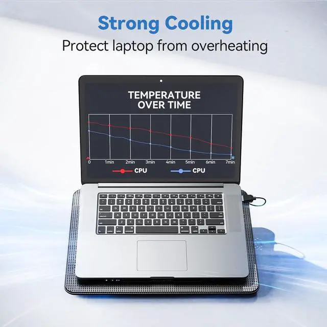 Alt view image 2 of 7 - TECKNET Laptop Cooling Pad, Portable Slim Quiet USB Powered Laptop Notebook Cooler Cooling Pad Stand Chill Mat with 3 Blue LED Fans, Fits 12-17 Inches (Black)