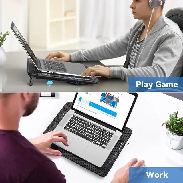 Alt view image 7 of 7 - TECKNET Laptop Cooling Pad, Portable Slim Quiet USB Powered Laptop Notebook Cooler Cooling Pad Stand Chill Mat with 3 Blue LED Fans, Fits 12-17 Inches (Black)