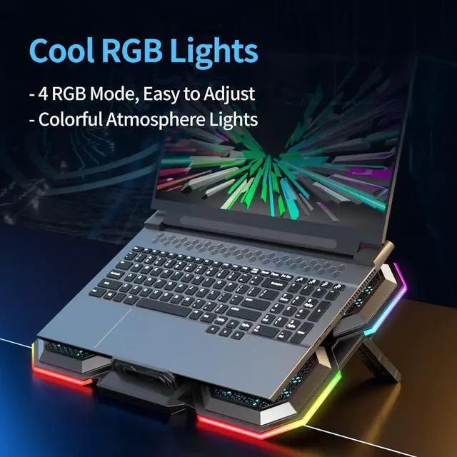 Alt view image 3 of 7 - LIANGSTAR Laptop Cooling Pad Gaming Laptop Cooler, Laptop Fan Cooling Stand with 6 Quiet Fans for 15.6-17.3 Inch, 7 Height Adjust, RGB LED Light 4 Modes, Switch Control Fan Speed, 2 USB Port, 2023 New