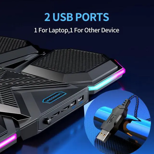 Alt view image 4 of 7 - LIANGSTAR Laptop Cooling Pad Gaming Laptop Cooler, Laptop Fan Cooling Stand with 6 Quiet Fans for 15.6-17.3 Inch, 7 Height Adjust, RGB LED Light 4 Modes, Switch Control Fan Speed, 2 USB Port, 2023 New