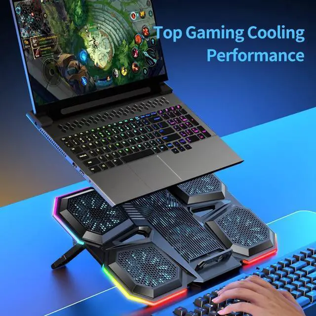 Alt view image 7 of 7 - LIANGSTAR Laptop Cooling Pad Gaming Laptop Cooler, Laptop Fan Cooling Stand with 6 Quiet Fans for 15.6-17.3 Inch, 7 Height Adjust, RGB LED Light 4 Modes, Switch Control Fan Speed, 2 USB Port, 2023 New