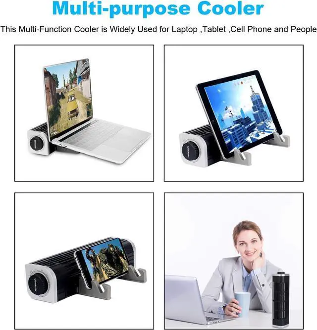 Alt view image 3 of 7 - Laptop Cooler with Adjustable Stand, Laptop Cooling Pad 3-Speed Adjustable Small Desk Fan, USB Multi Function Laptop Cross-Flow Turbine Cooling Fan for Laptop Pad Tablet Phone (1691)