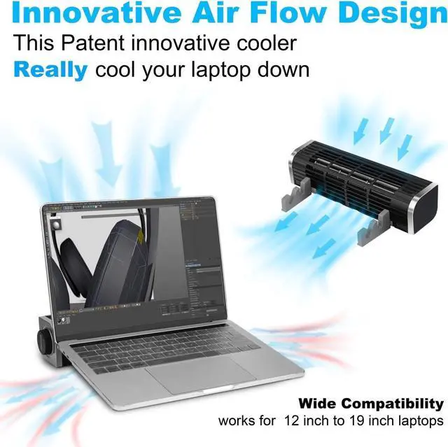 Alt view image 2 of 7 - Laptop Cooler with Adjustable Stand, Laptop Cooling Pad 3-Speed Adjustable Small Desk Fan, USB Multi Function Laptop Cross-Flow Turbine Cooling Fan for Laptop Pad Tablet Phone (1691)