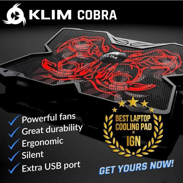 Alt view image 2 of 7 - KLIM Wind Laptop Cooling Pad - More Than 500,000 Units Sold - New - Powerful Rapid Action Laptop Cooler - Laptop Stand with 4 Cooling Fans - 2 USB Ports - PC Mac PS5 PS4 Xbox One - Cobra Red