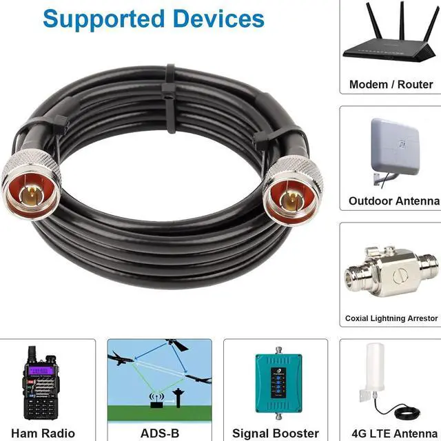 Alt view image 6 of 6 - N Cable, LMR240 Equivalent Coaxial Cable 10ft,Ultra Low Loss N Male Cable 50ohm,KMR240 N Male to N Male Connector Jumper Cables for Antenna,WiFi Router,Signal Booster, Amplifier