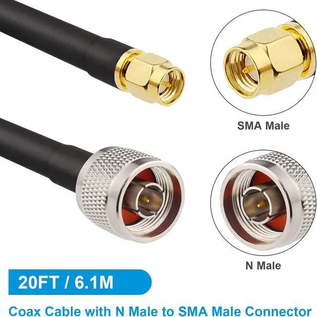 Alt view image 2 of 6 - SMA to N Cable 20ft N Type to SMA KMR240 SMA Male to N Male Cable 50 Ohm SMA N Low Loss Coaxial Cable