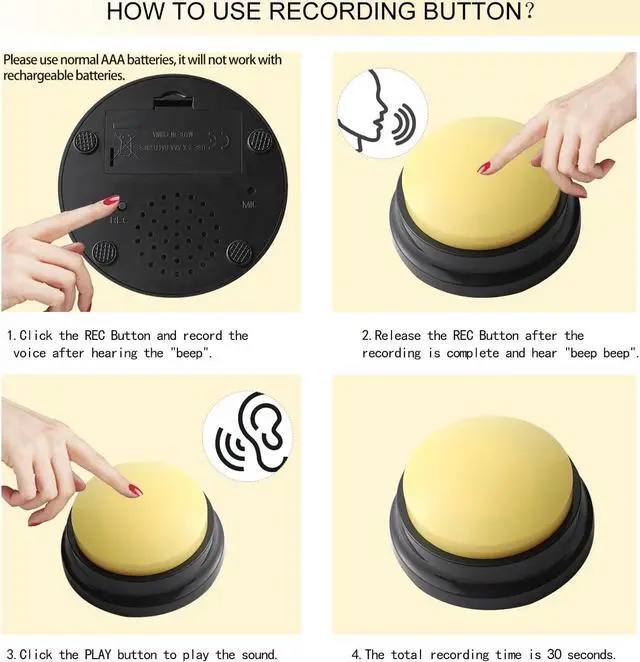 Alt view image 5 of 7 - Voice Recording Button, Dog Buttons for Communication Pet Training Buzzer, 30 Second Record & Playback, Funny Gift for Study Office Home 4 Packs (Rose Red + Dark Blue + Green + Orange)