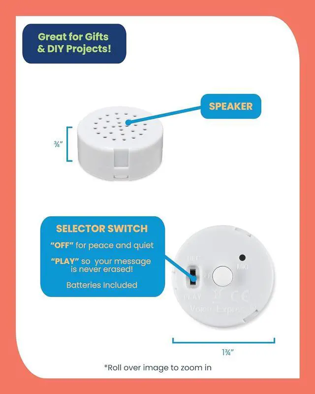 Alt view image 3 of 7 - Multi-Message Voice Recorder for Plush Toy, Stuffed Bear Toy, Baby Doll Toy,and Pillow (60 Sec - 1 Pack)