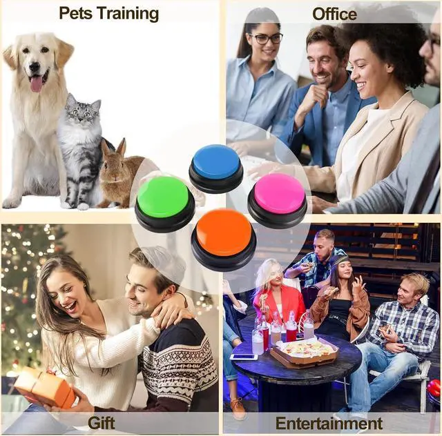 Alt view image 7 of 7 - Voice Recording Button, Dog Buttons for Communication Pet Training Buzzer, 30 Second Record & Playback, Funny Gift for Study Office Home 4 Packs (Rose Red + Dark Blue + Green + Orange)