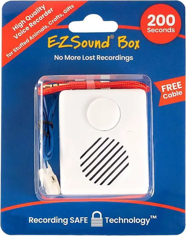 Main image of Box - 10 inch Extension Play Button for Stuffed Animals, Craft Projects, School Presentations, Hobbies, Personalized Items, Model Trains, etc - 200 Seconds - Rerecordable Thru Audio Port