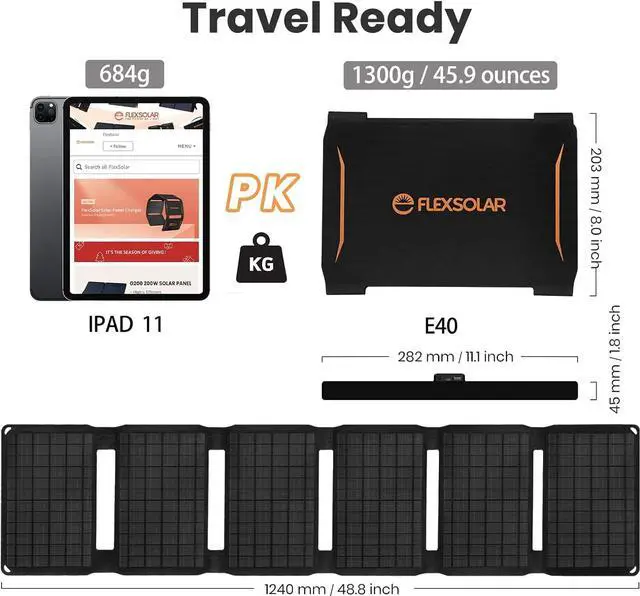 Alt view image 4 of 7 - FlexSolar 40W Foldable Solar Panel Charger with USB-C and USB-A Outputs for Phones, Power Banks, Tablets - Waterproof for Camping, Hiking, Backpacking