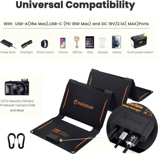 Alt view image 6 of 7 - FlexSolar 40W Foldable Solar Panel Charger with USB-C and USB-A Outputs for Phones, Power Banks, Tablets - Waterproof for Camping, Hiking, Backpacking