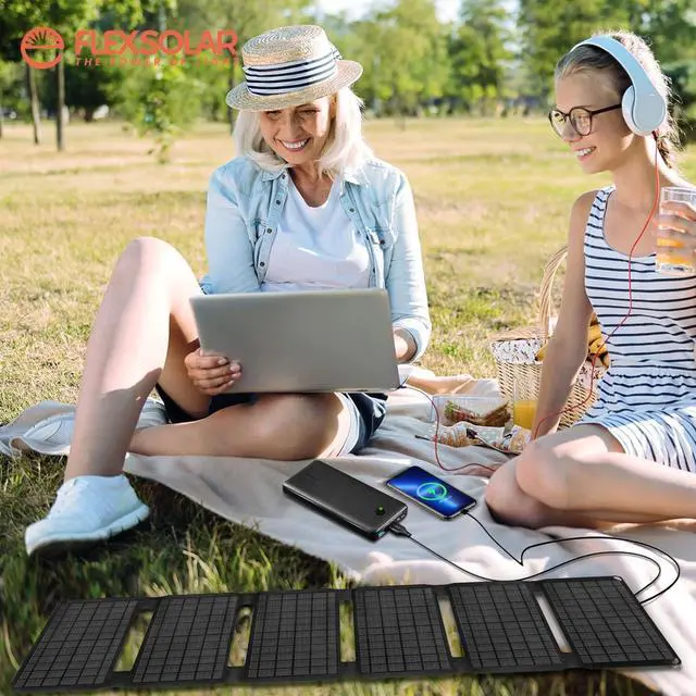 Alt view image 7 of 7 - FlexSolar 40W Foldable Solar Panel Charger with USB-C and USB-A Outputs for Phones, Power Banks, Tablets - Waterproof for Camping, Hiking, Backpacking
