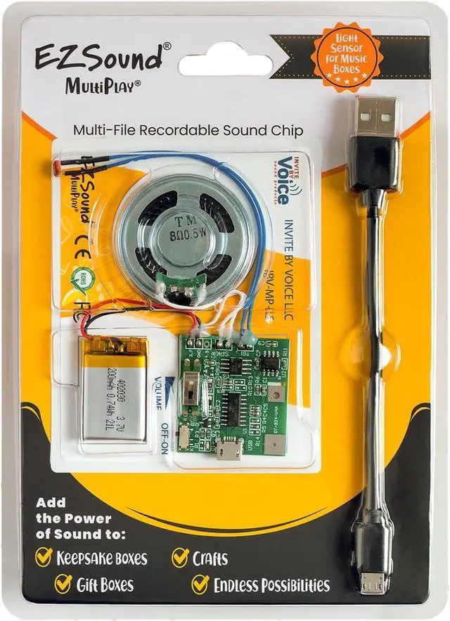 MultiPlay Light Activated Recordable Sound Chip | Records and Plays Multiple Songs and Messages | Create Recordable Custom Music Box | Light MP3 Music Sensor for Crafts, Hobbies, and Keepsakes