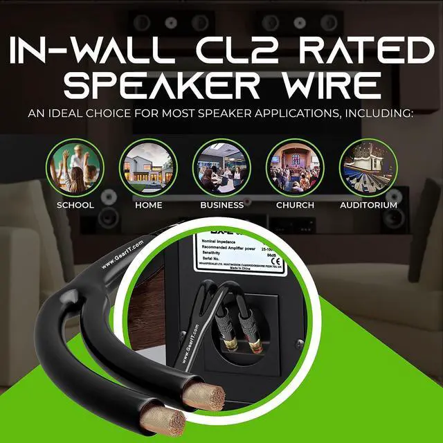 Alt view image 3 of 7 - GearIT 14AWG Premium Heavy Duty Braided Speaker Wire Cable (6 Feet) Dual Gold Plated Banana Plug Tips - in-Wall CL2 - Oxygen-Free Copper (OFC) Black